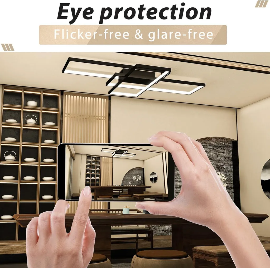 JOIEYOU Plafonnier LED 72W à Intensité Variable 3 Rectangles en Métal