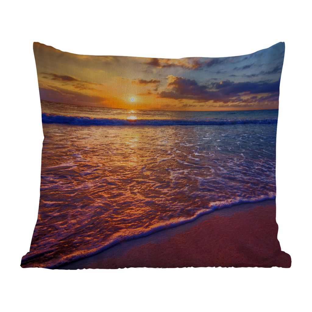 MuchoWow Outdoor Kissen - Meer - Strand - Sonnenuntergang - Wolken - Horizont - 45x45 cm - Wetterfest - Lounge Kissen - Fotokissen - Dekoratives ...
