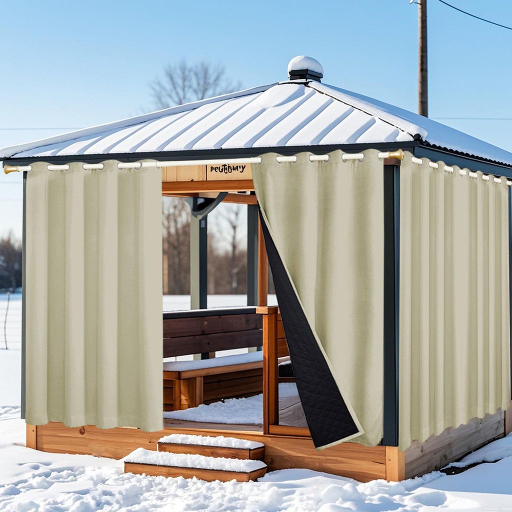 Thermovorhang Winddicht Wasserdicht Blickdicht Vorhang Winter Wärmeisolierend Gardinen für Terrasse Balkon Pavillon, 1 Stück, 132x244cm, Beige