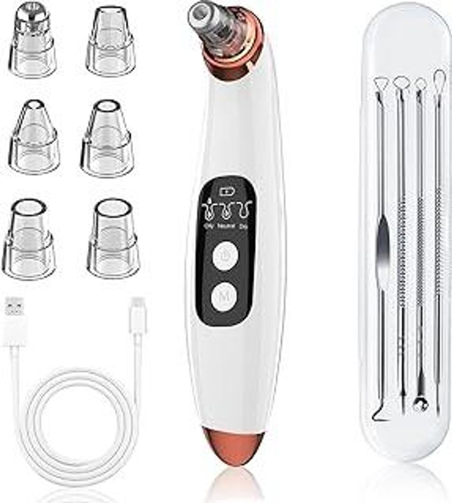 JICICUXI Mitesserentferner Porenreiniger Porensauger Gesicht Elektrisch mit 3 Saugstufen 6 Köpfen, LCD Display, Vakuumsauger zur Gesichtsreinigung...