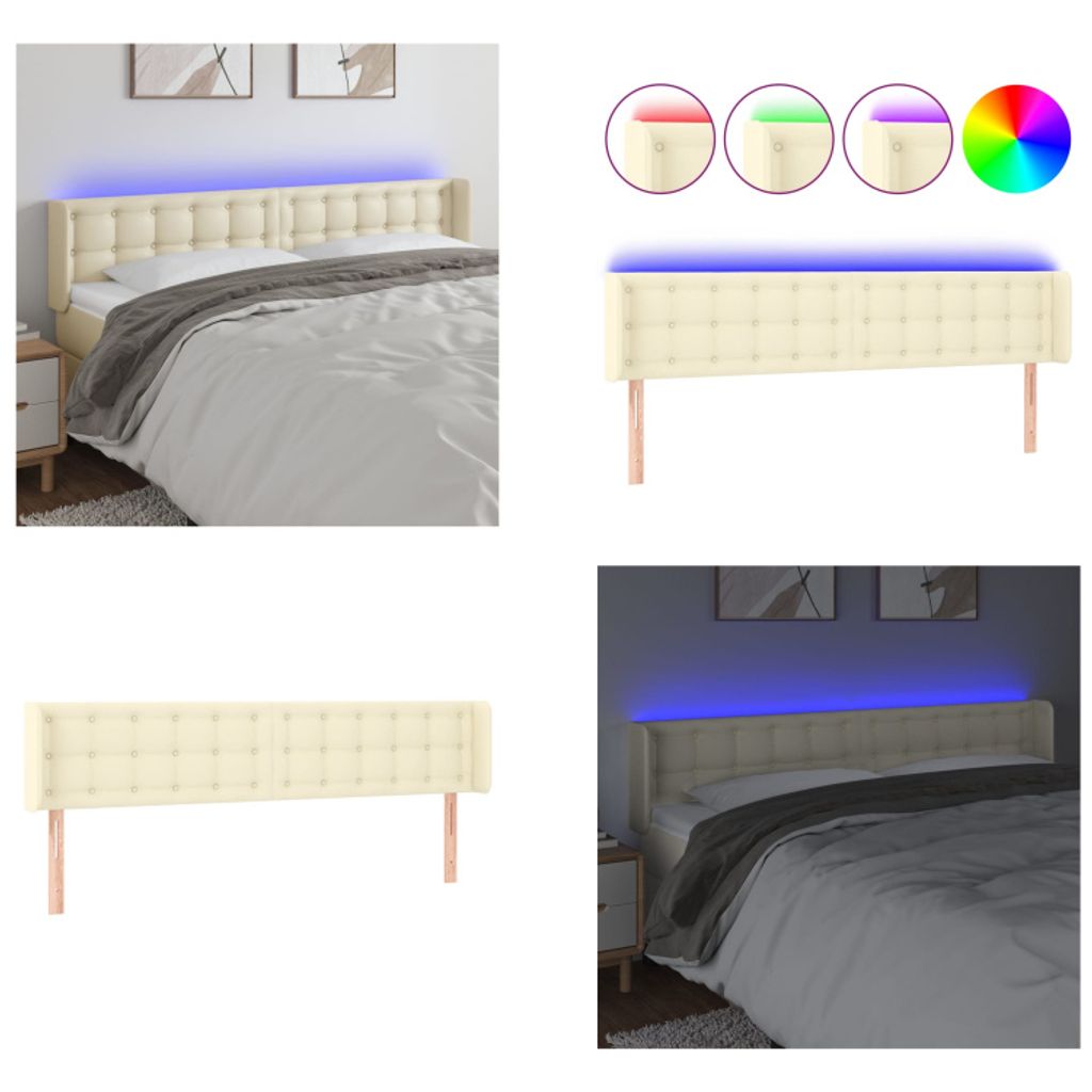 vidaXL LED Kopfteil Creme 163x16x78/88 cm Kunstleder - LED Kopfteil - LED Kopfteile - Kopfteil - Bett-Kopfteil