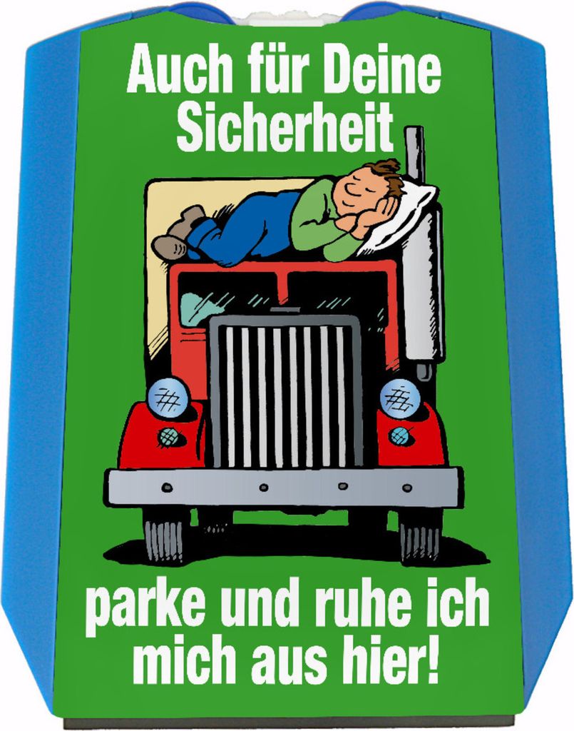 Ruhezeit für LKW-Fahrer Comic Parkscheibe in grün