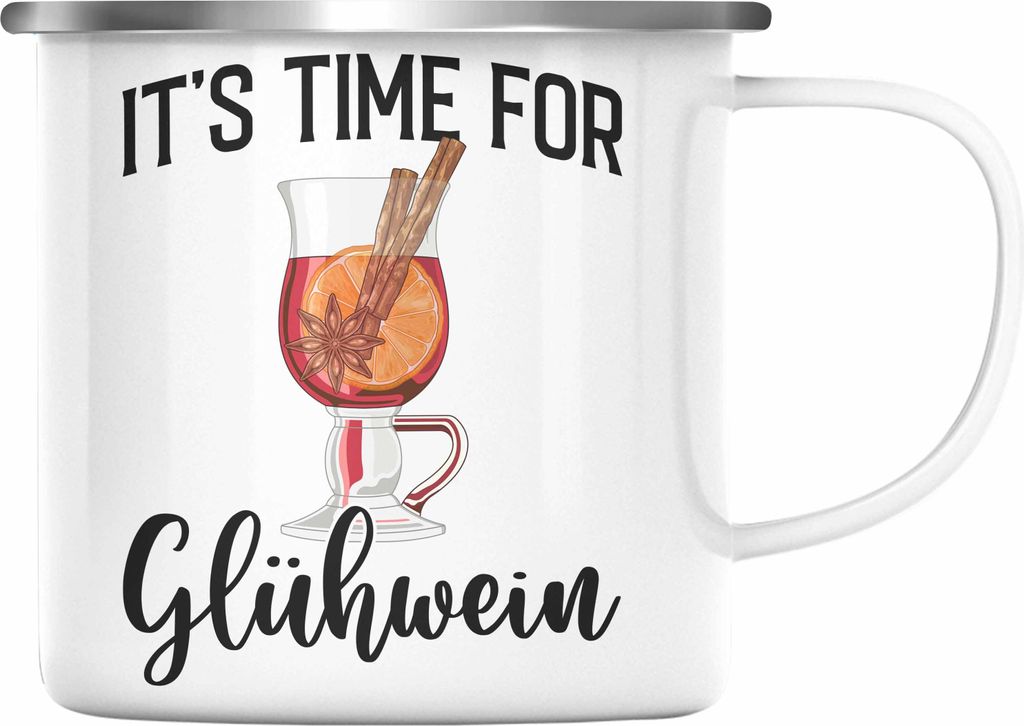 Trendation - Glühwein Emaille Tasse Lustig Spruch Glühweinbecher mit Henkel Doppelwandig GlühweinEmaille Tassen Gläser Weihnachtsmarkt Becher E...