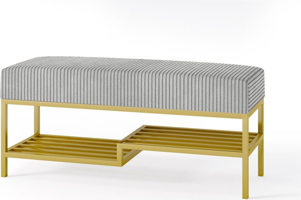 BETTSO Banc en velours côtelé gris avec étagère MELLO 80 Image du produit 