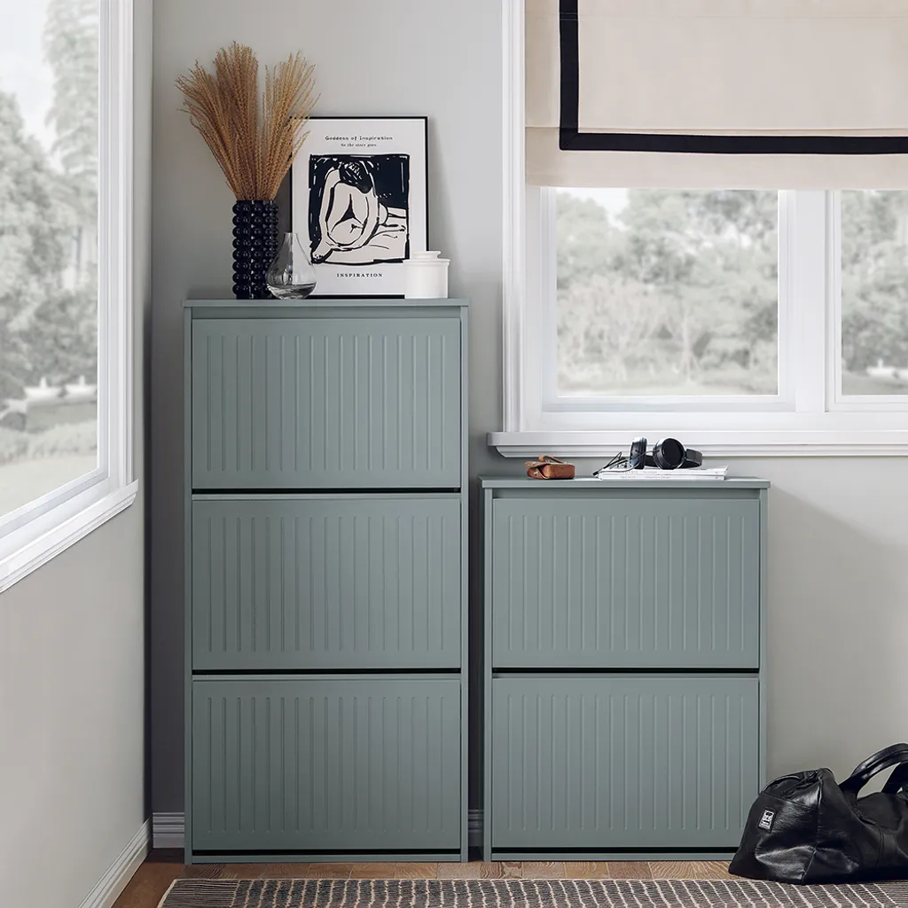 Armoire à chaussures étroite avec 3 compartiments range-chaussures Gris
