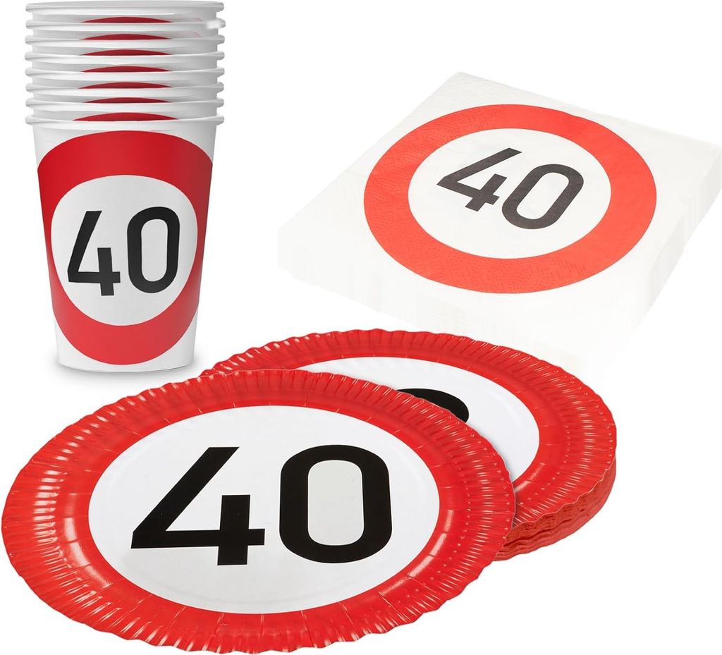Happy Birthday 40 36-teiliges Party-Set mit 8 Papptellern, Produktbild 