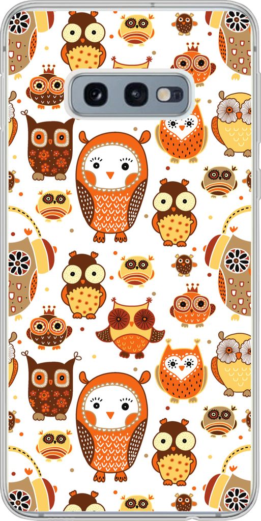 MuchoWow Handyhülle Schutzhülle Hülle für Telefoonhoesje Samsung Galaxy S10e Mädchen - Eule - Orange - Muster - Mädchen - Kind - Kinder Sil...