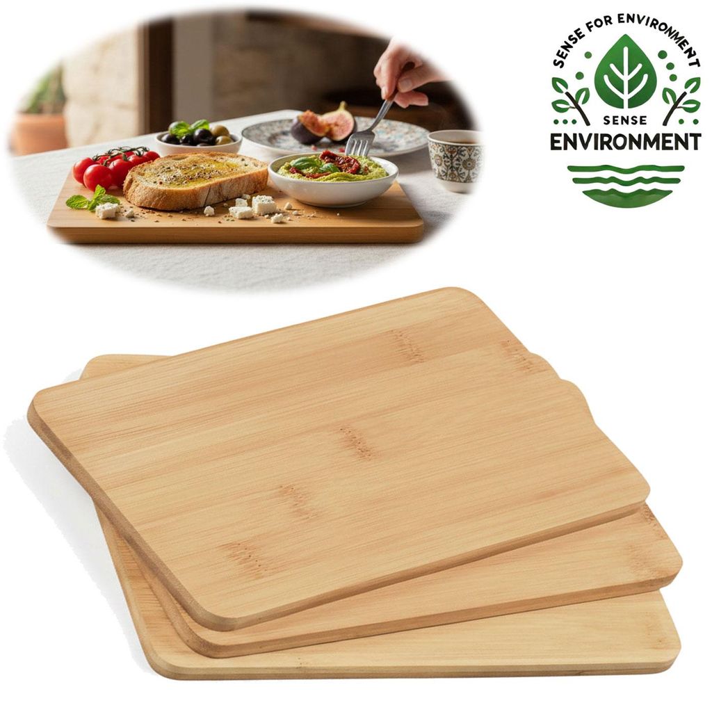 LS-LebenStil 3x Holz Frühstücksbrett Essbrettchen 22x14cm Set Bambus Küchenbrett Holzbrett Eßbrett Wurstbrett Käsebrett Vesperbrett Stullenbrett