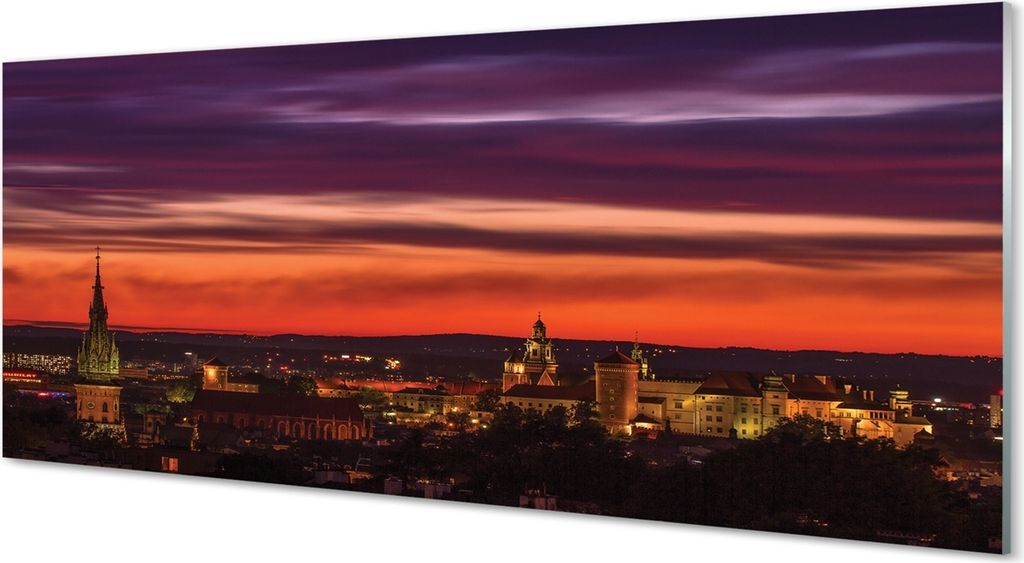 Glasbilder 125x50 Wandkunst Krakow Nachtpanorama Produktbild 