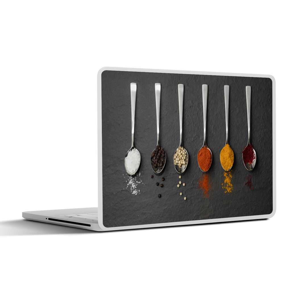 MuchoWow Laptop Aufkleber Sticker Cover Gewürze - Löffel - Tisch - Rustikal - Gewürze 30x22 cm - Laptop-Sticker