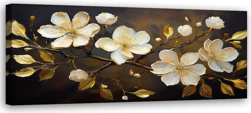 Leinwandbild Weiße Blumen auf einem Zweig 120x40 Feeby Beige bild für die wand bereit zum aufhängen