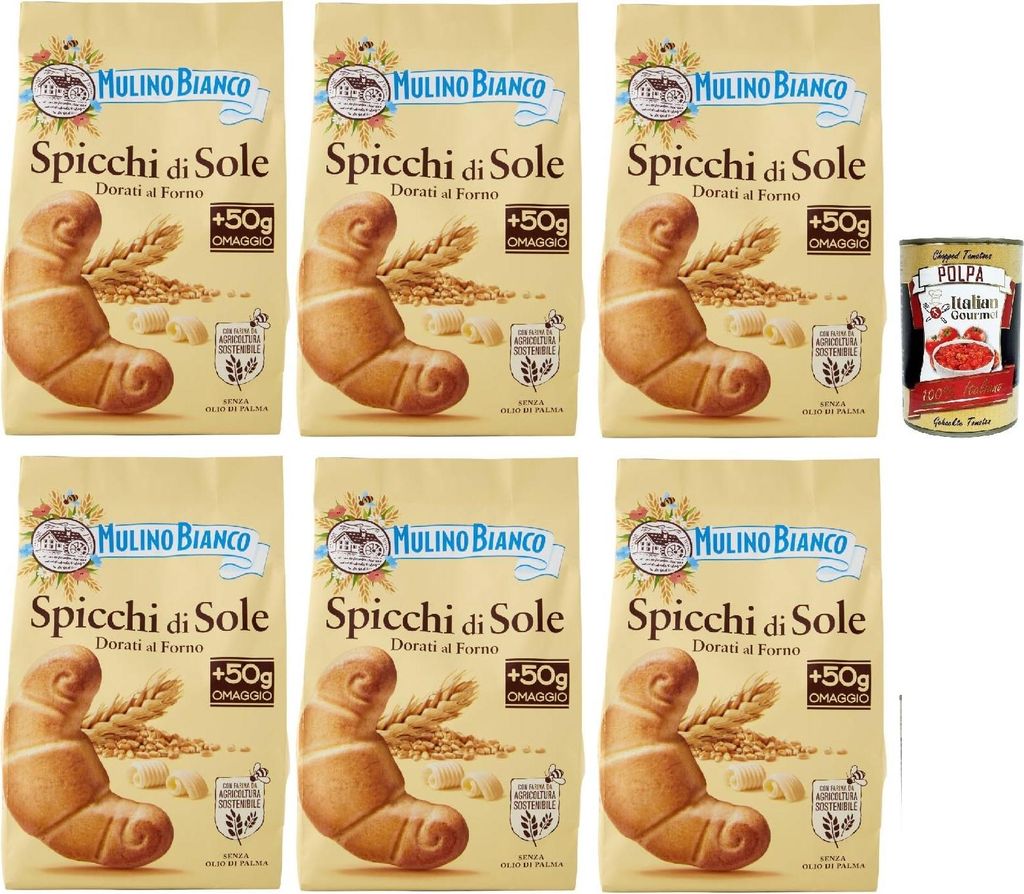 Mulino Bianco Spicchi di Sole Biscotti Dorati al Forno,Goldene gebackene Kekse,biscuits cookies, 6x 400g + Italian Gourmet polpa 400g