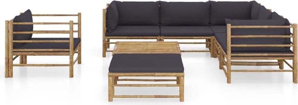 vidaXL 8-tlg. Garten-Lounge-Set mit Dunkelgrauen Kissen Produktbild 