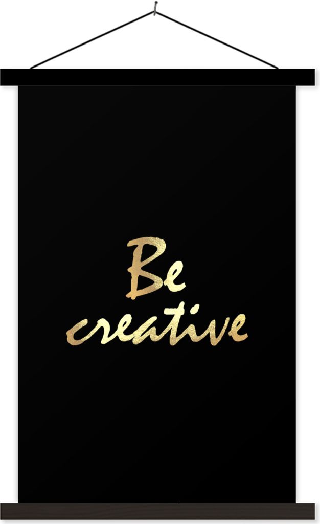 MuchoWow Textilposter Zitate - Kreativ - Gold 60x90 cm mit schwarzem Rahmen - Poster Wohnzimmer