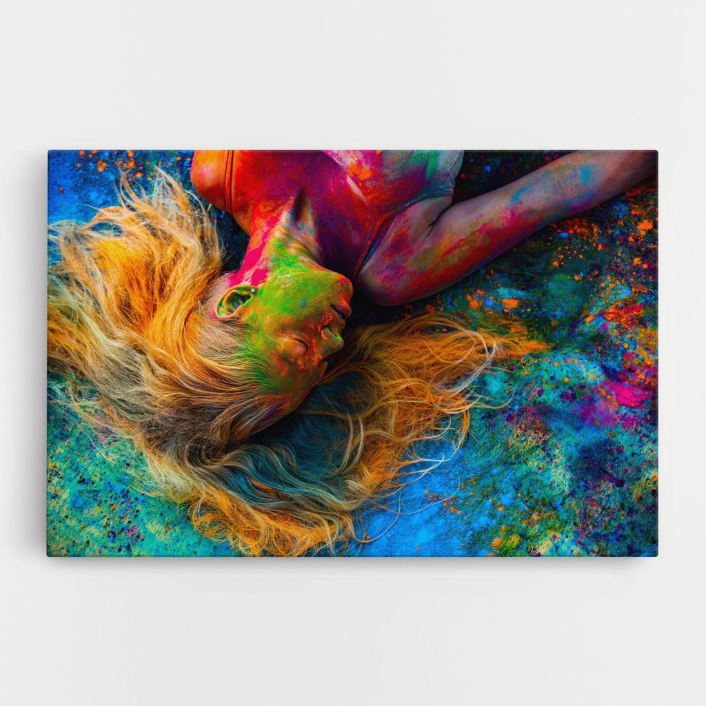 ARTHUB Leinwandbild 50x70 cm, Powder Holi Woman | Wohnzimmerdekoration, Hängende Bilder, Wanddekoration, Heimdekoration, Frauen, Abstrakte Frauen