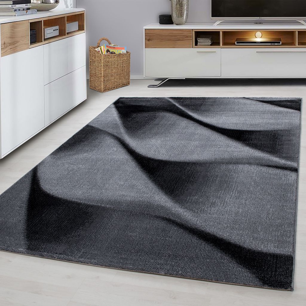 Ayyildiz | Moderner Teppich - Wellen Linien Design - Wohnzimmer Kurzflor - grau - 80 x 300 cm