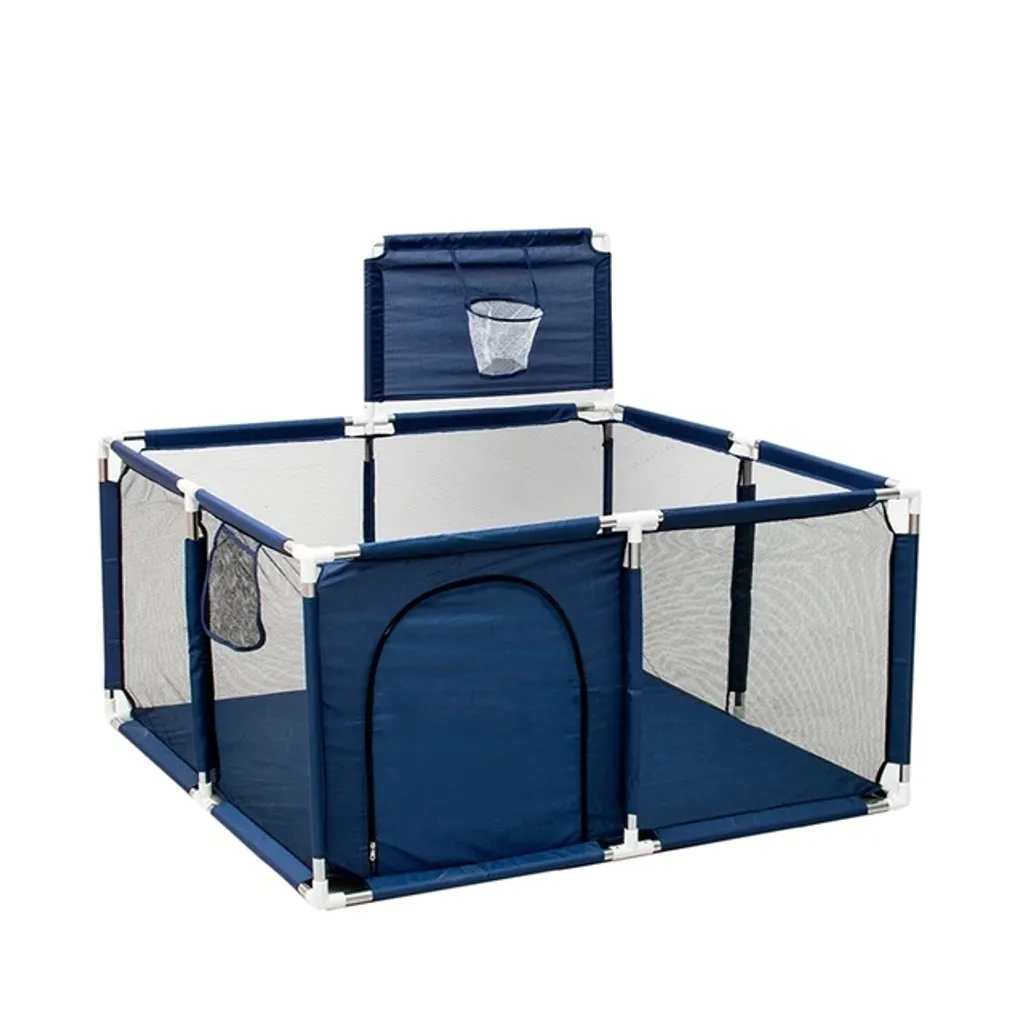 Aire de jeu modulable pour nourrisson en mousse bleue et barrière fixe
