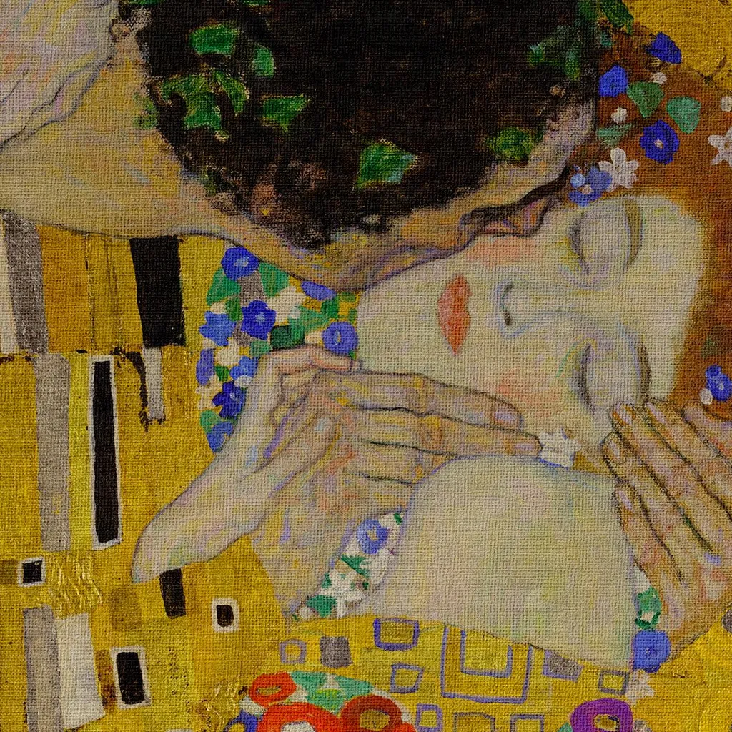 Klimt Il Bacio Quadro Canvas 80x80 - Arredo Casa Moderno su Legno