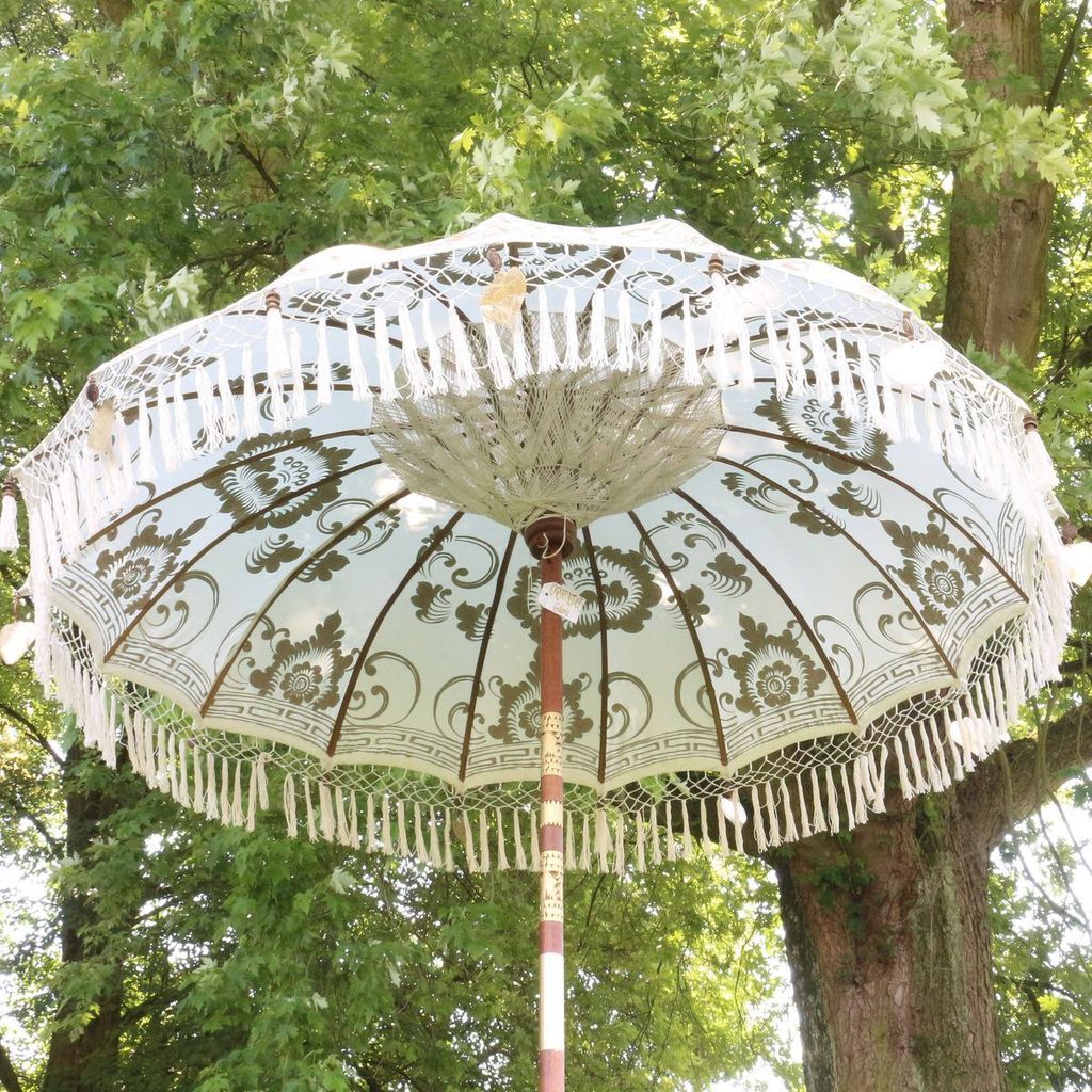 Sonnenschirm Bali Schirm 180 cm Weiß, Gold Bemalung Produktbild 5