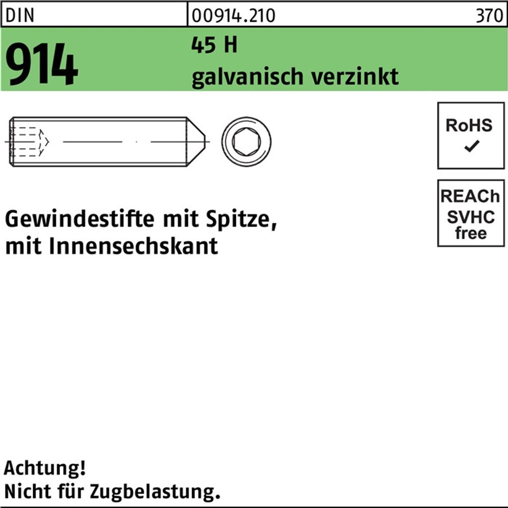 Reyher Gewindestifte DIN 914 45 H M3x4 galv. verzinkt (1000)