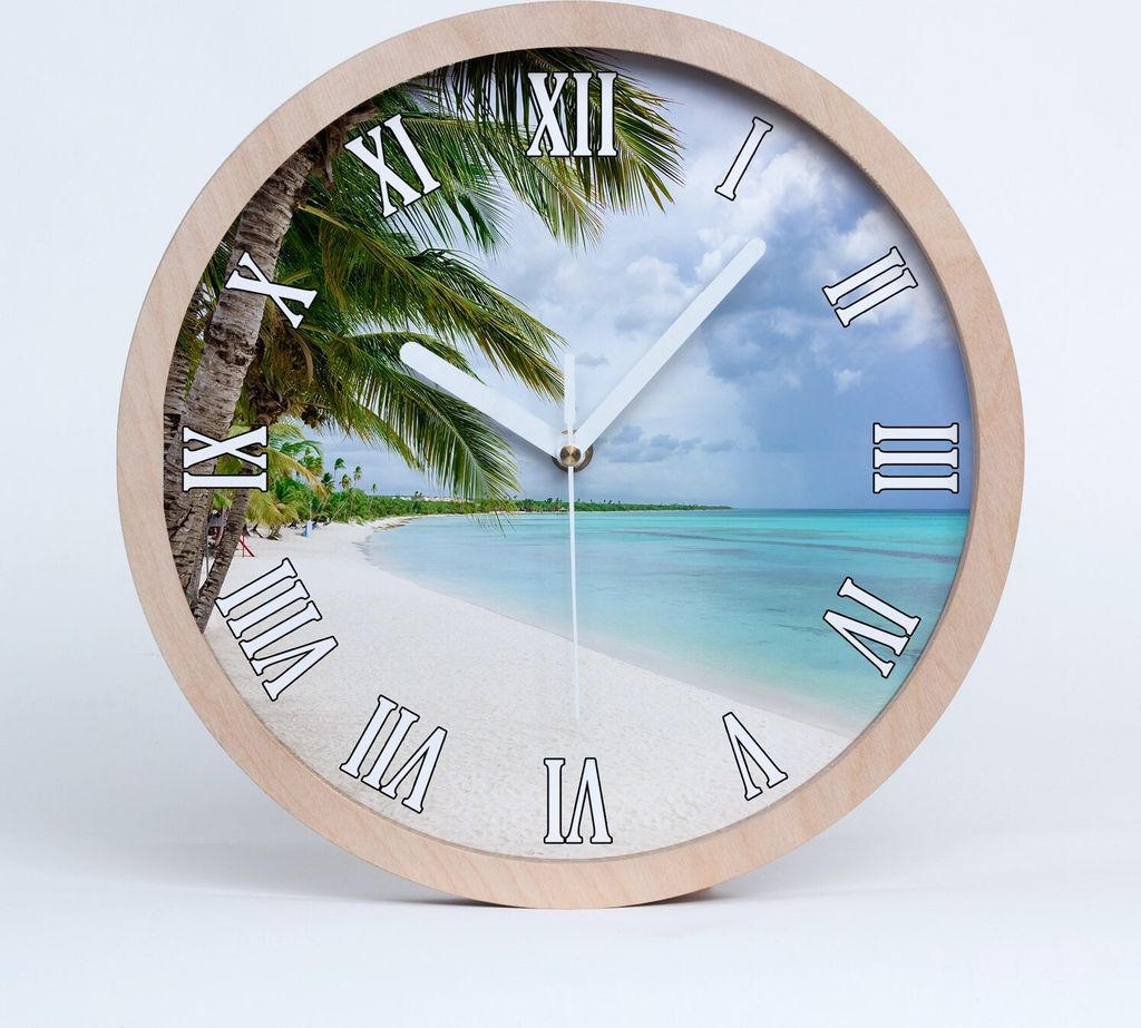 Holzuhr 30fi cm wanduhr - weiße Spitzen - tropischer Strand