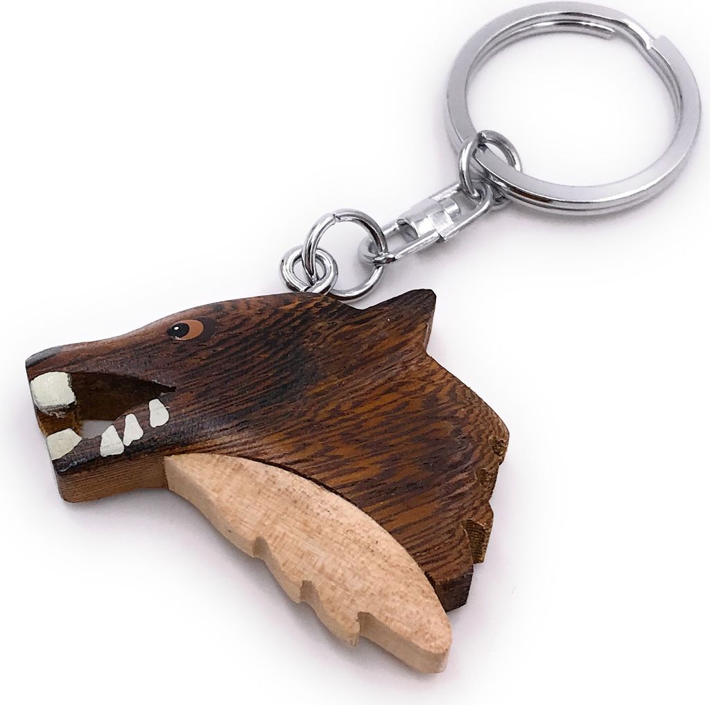 Onwomania Schlüsselanhänger aus Holz Wolfkopf gefährlich Produktbild 