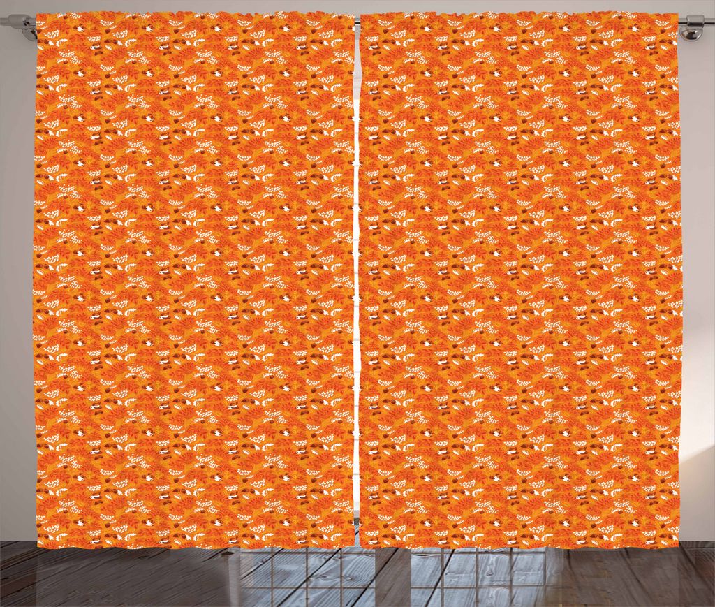 ABAKUHAUS Eichel Rustikaler Vorhang, Warm Farbige Rowan Zweig, Wohnzimmer Universalband Gardinen mit Schlaufen und Haken, 280 x 175 cm, Orange Brau...