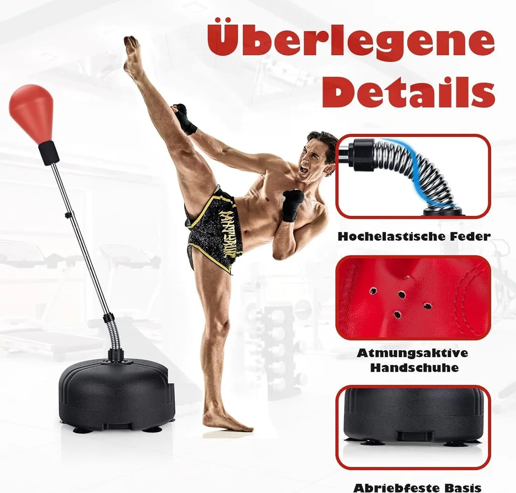 COSTWAY Punching Ball Réglable 140-158cm - Set de Boxe avec Gants