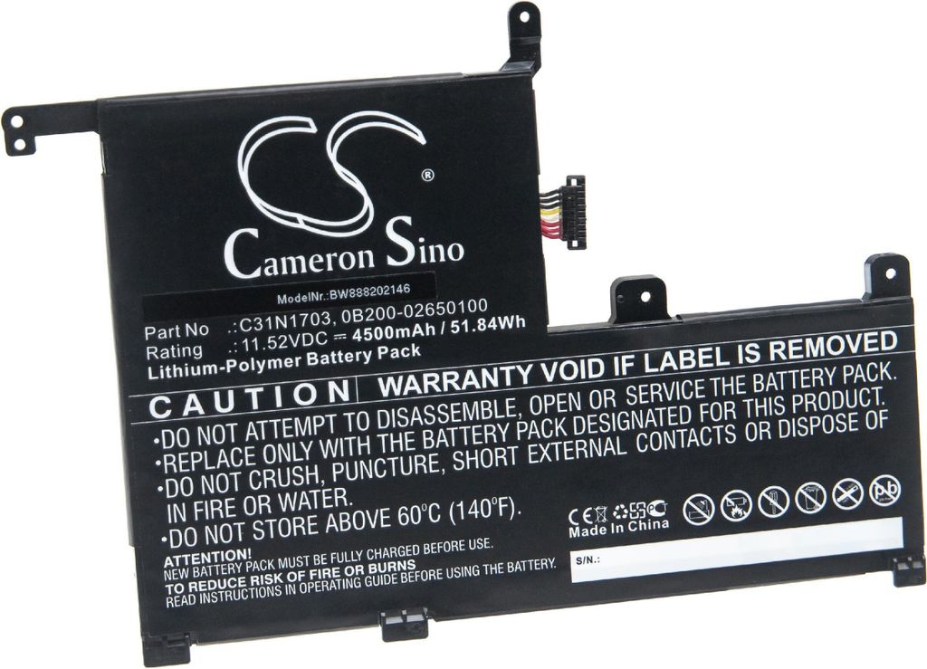 vhbw Akku kompatibel mit Asus ZenBook Flip UX561UA, Flip UX561U, UX561UA-1A, Flip UX561UN, UX561UA-1B Notebook (4500 mAh, 11,52 V, Li-Polymer)