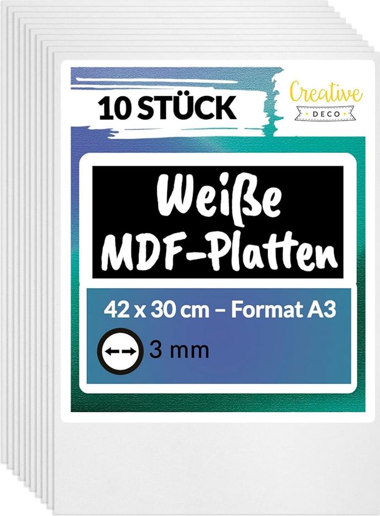 Creative Deco 10 x biele MDF dosky formátu A3 | 420 x 300 x Obrázok produktu 