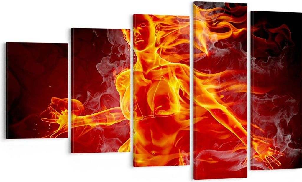 Bild auf Leinwand - Leinwandbild - Frau Flammen Illustration - 100x60cm - Wand Bild - Wanddeko - Leinwanddruck - Bilder - Kunstdruck - Wanddekorati...
