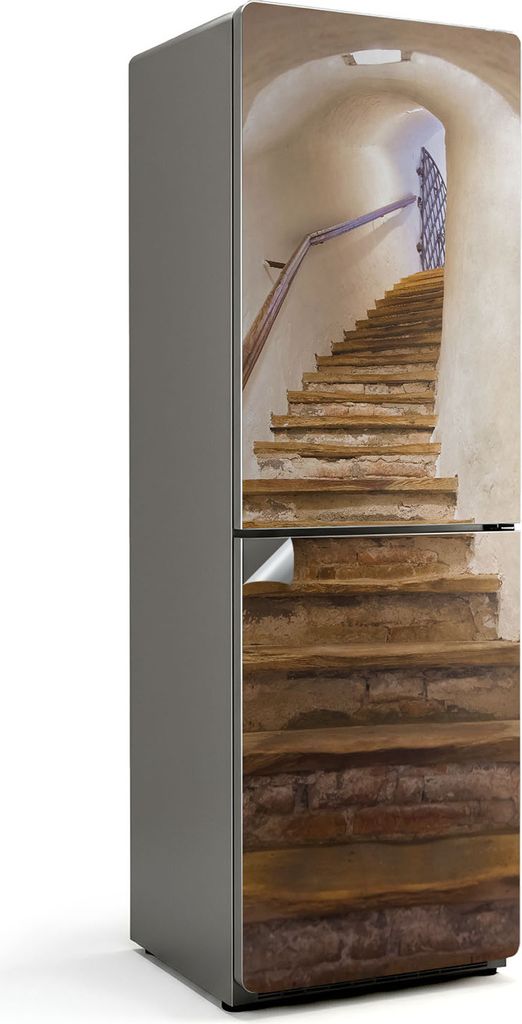Wendeltreppe im Tunnel – Kühlschrank Aufkleber – Klebefolie Kühlschrank – Kühlschrank Nachbildung – Kühlschrankfolie selbstklebend – ...