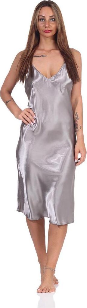 Damen Negligé Nachtwäsche Nachtkleid Dessous Satin; Taupe S