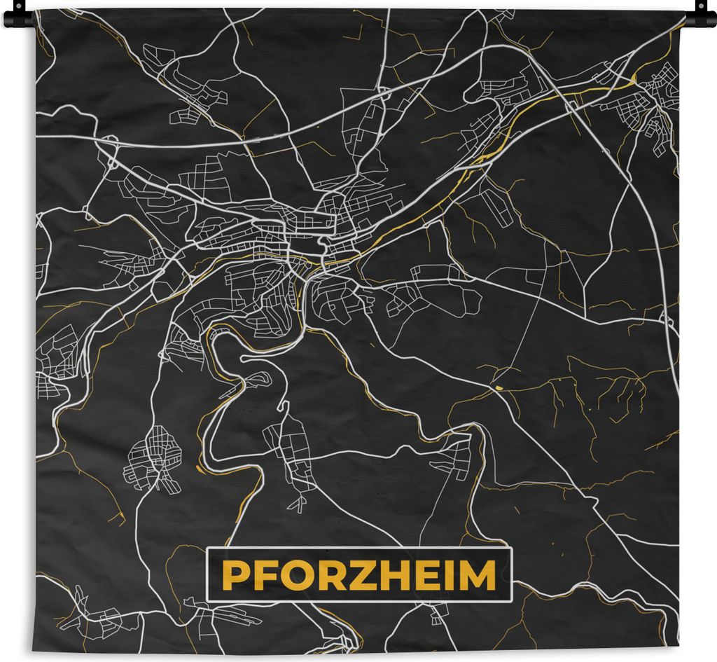 MuchoWow Wandteppich Wandbehang Pforzheim - Gold - Karte - Deutschland - Karte 90x90 cm Tapisserie Dekoration Wandtuch - Wandaufhänger