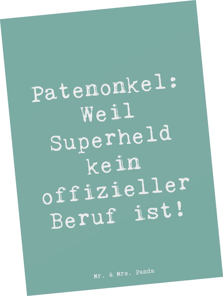 Mr. & Mrs. Panda Postkarte Spruch Patenonkel Superheld - Meeresbrise - Geschenk, Postkarten, Heldentaten, Geburtstage, Grußkarte, Geschenke, bildk...