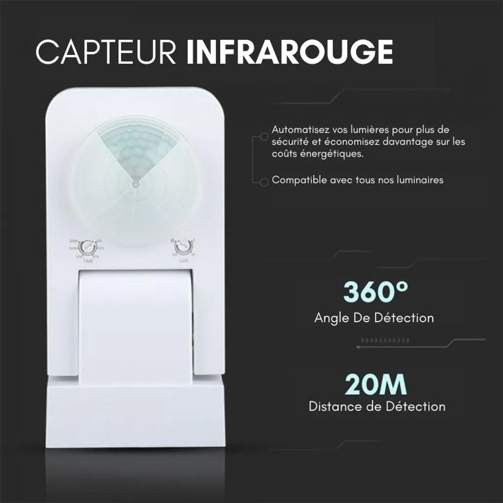 Capteur de Présence Infrarouge Orientable IP65 - Solution Éclairage LED - 5