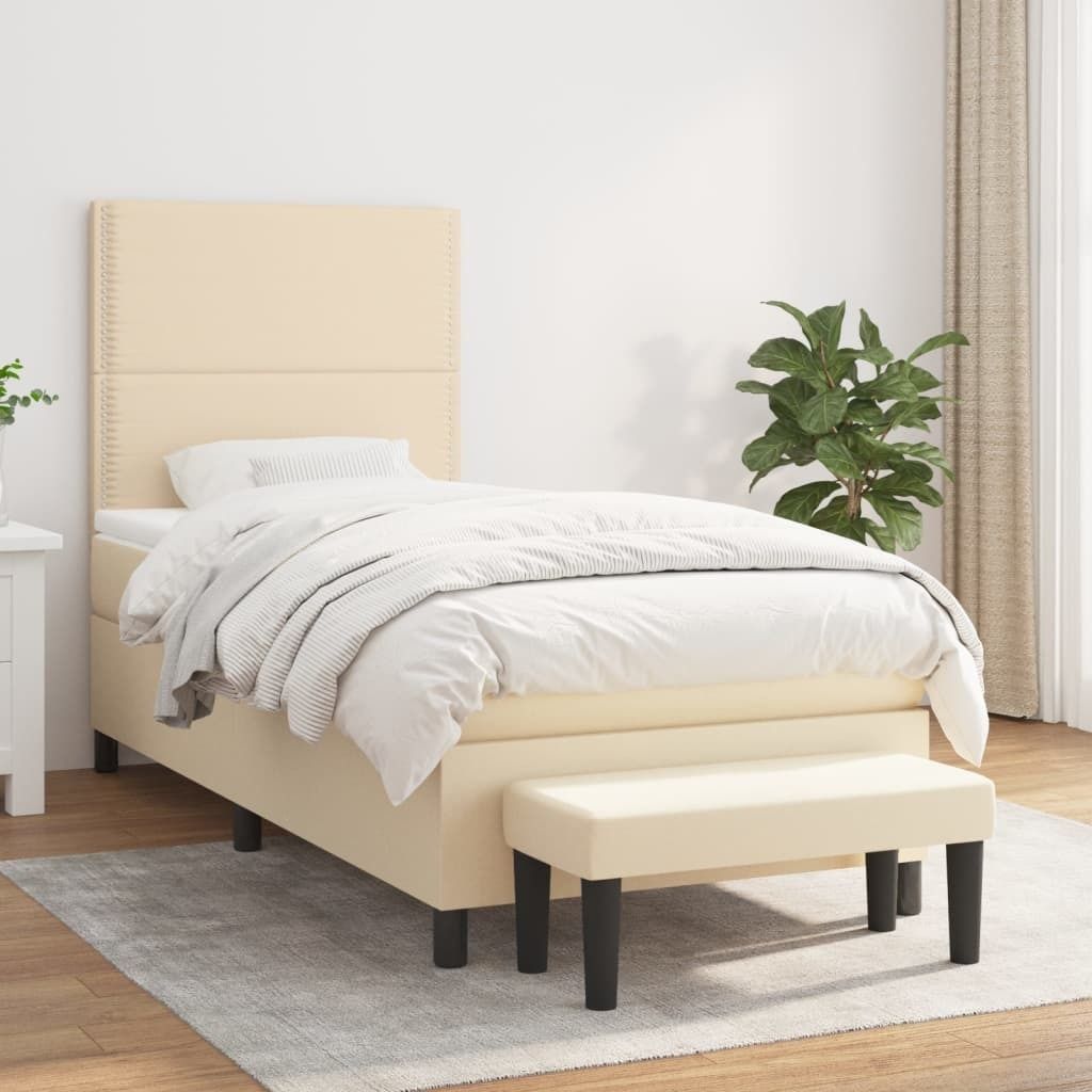 The Living Store Boxspringbett mit Matratze Creme 90x190 cm Stoff