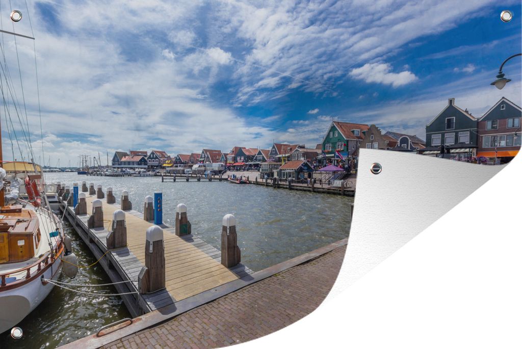MuchoWow 120x80 cm Outdoor-Poster Gartendeko Sichtschutz Garten Poster für den Garten Volendam unter einem bewölkten Himmel