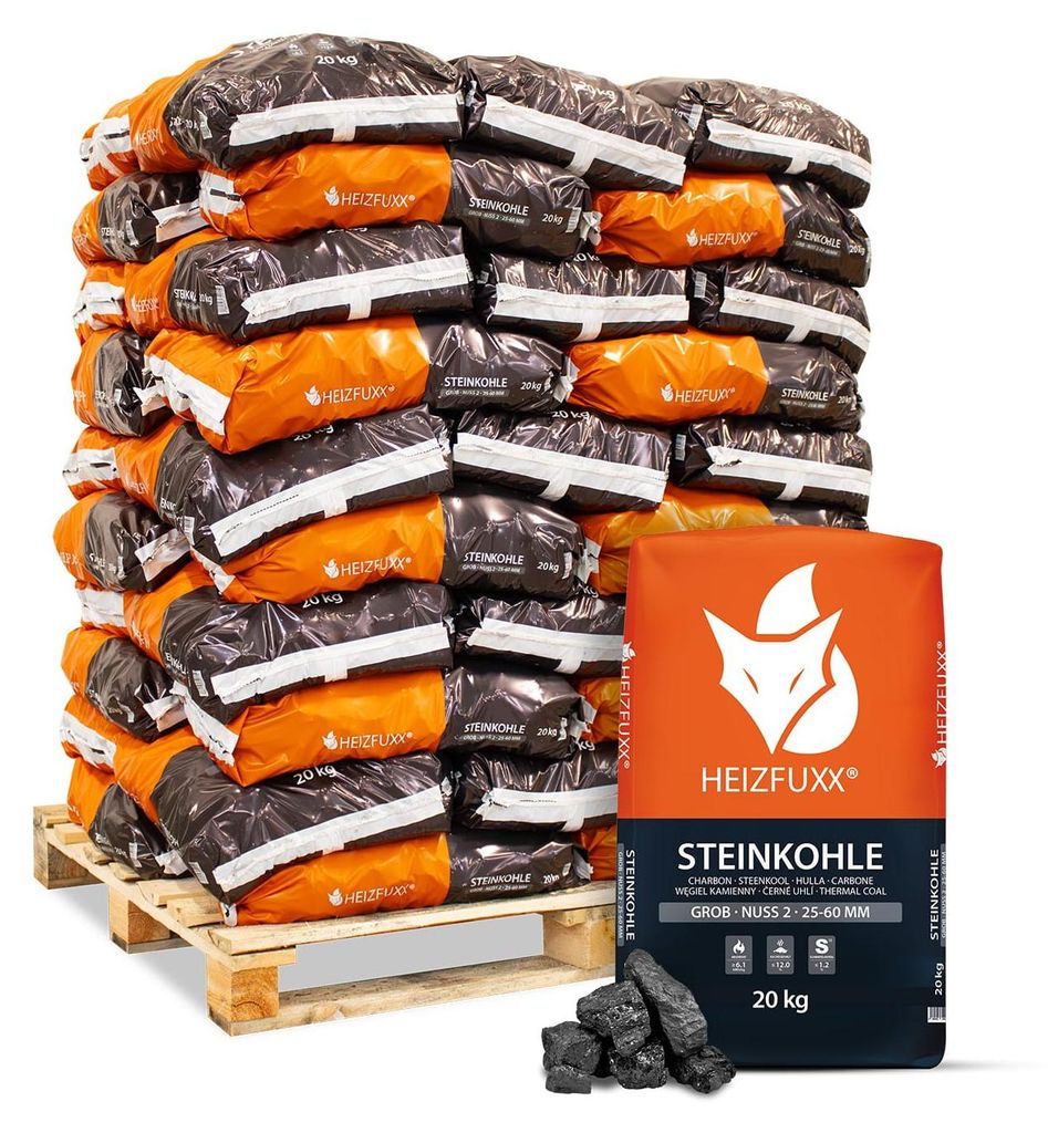 Heizfuxx Steinkohle 25-60 mm 20kg x 50 Sack 1000kg Palette Produktbild 