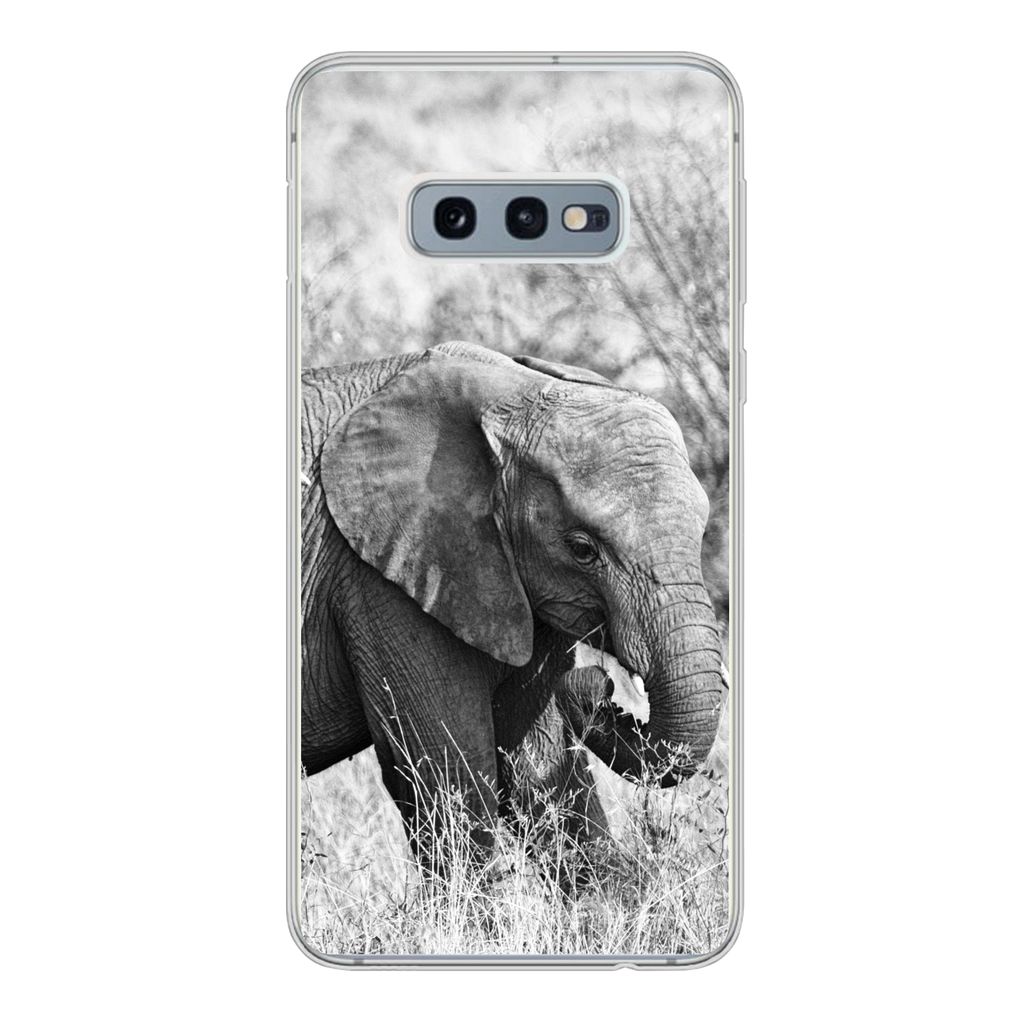 MuchoWow Handyhülle Schutzhülle Hülle für Samsung Galaxy S10e Elefant - Tiere - Gras - Schwarz und weiß Silikon Softcase Handy Hülle - Handy