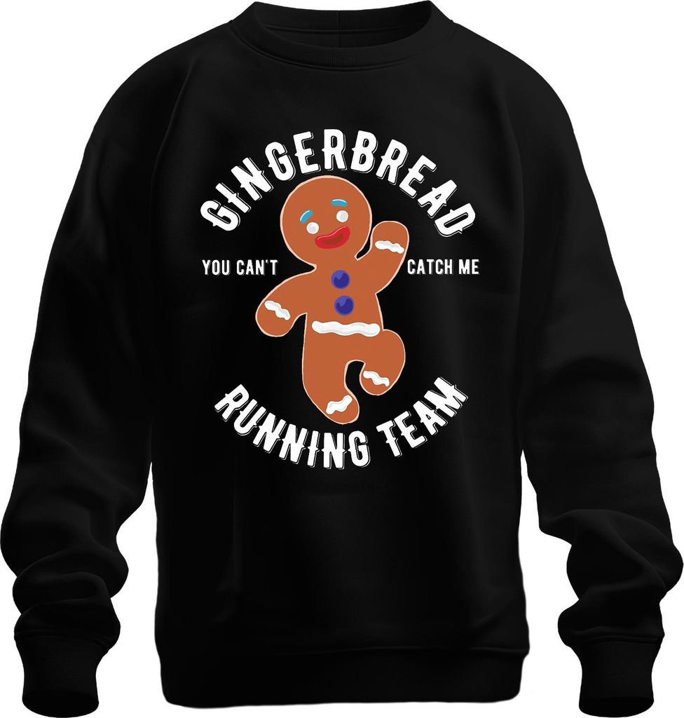 Gingerbread Running Team You Can't Catch Me Lustige Weihnachtsidee Uni Sweatshirt Pullover, Schwarz, 3XL