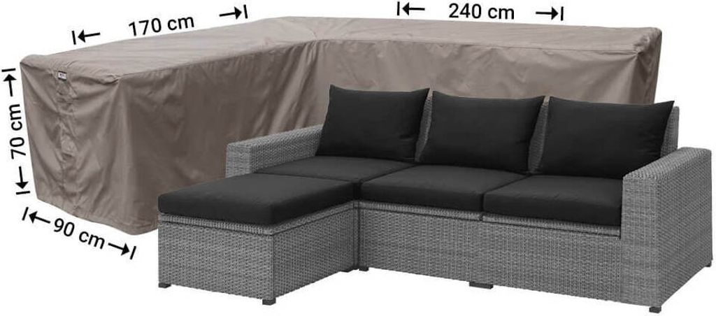 Raffles Covers Gartenmöbel Schutzhülle L-Form 240 x 170 x 90 H: 70 cm | Atmungsaktiv | Wasserdicht | UV-beständig | Elastischer Kordelzug
