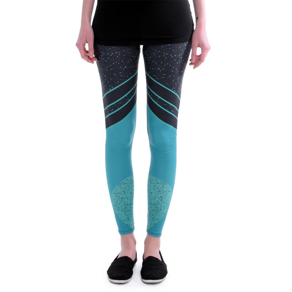 cosey - bedruckte bunte Leggins (Einheitsgröße) - Design Workout grau/türkis