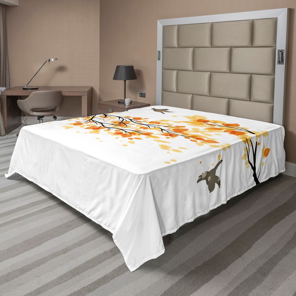 ABAKUHAUS Fallen Bettlaken, Verzweigen Sie sich mit den blassen Fall-Blatt-und Vogel-natürlichen Änderung im Jahreszeit-Sommer-Druck, weiches beq...