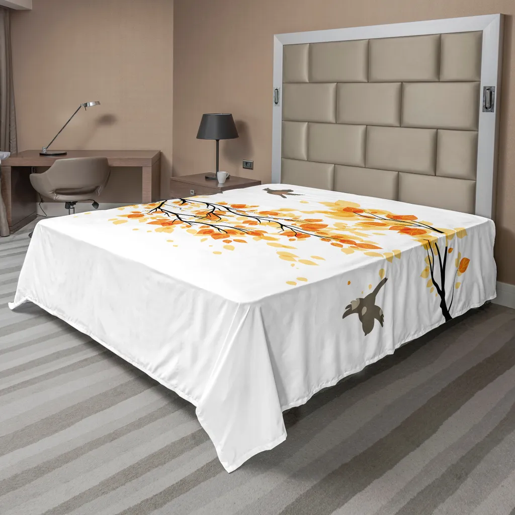 ABAKUHAUS Drap Plat à Motif Feuilles et Oiseaux, Jaune Crème, 244x205 cm