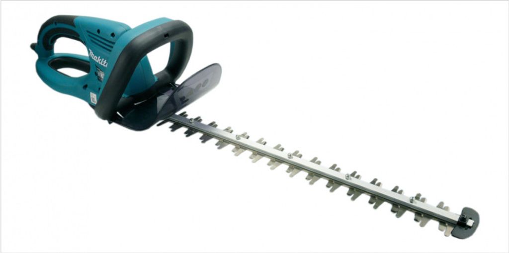 A teal and black hedge trimmer is shown against a white background.