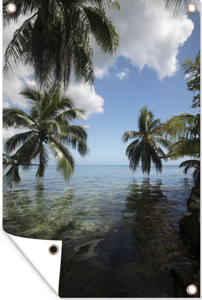 MuchoWow 60x90 cm Outdoor-Poster Gartendeko Sichtschutz Garten Poster für den Garten Palmen an einem Strand in Moorea in Ozeanien