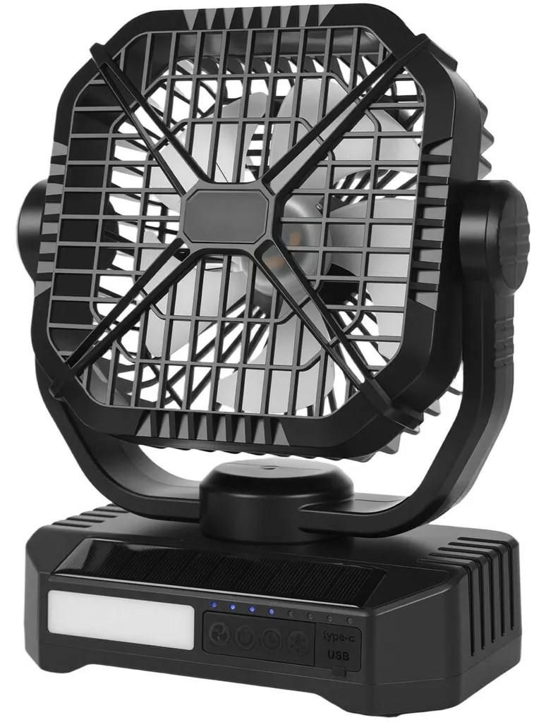 Ventilateur portable solaire pour tente avec éclairage LED intégré 7W