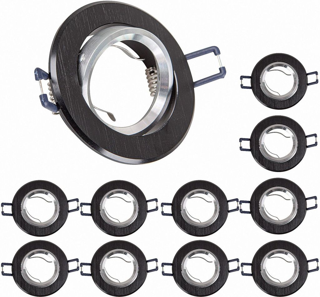 10x Einbaurahmen Alu Silber + Schwarz gebürstet 16302-5 Ø68 mm für Leuchtmittel GU10 | MR16 IP20