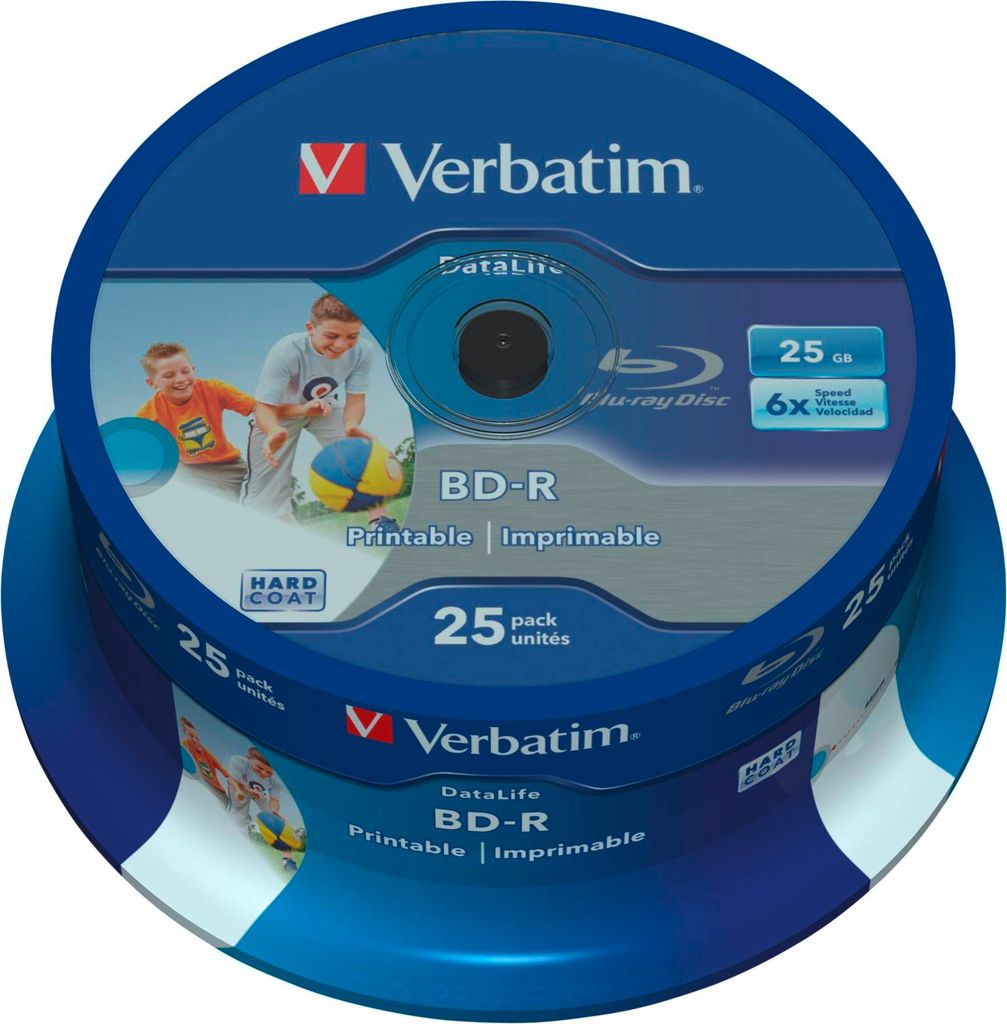 Verbatim Blu-Ray BD-R 25 GB entièrement imprimable - 6x - 50 pièces en Cakebox